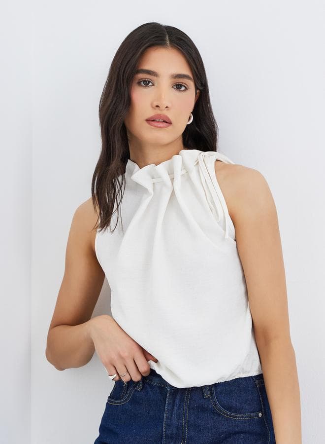 Drawstring Gathered Detail Sleeveless Blouse — L