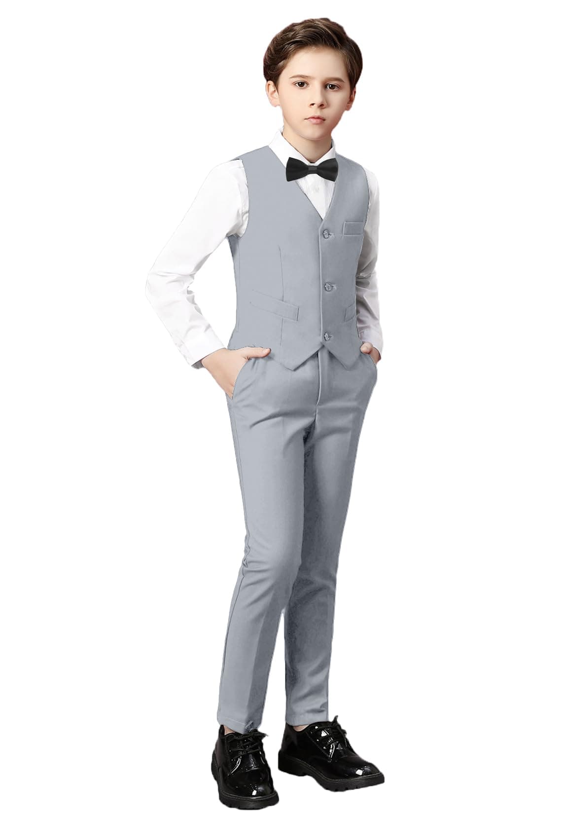 Suit for Boys Tuxedo Vest Set Light Gray Kids Little Boy Formal Wear Dress Clothes for Wedding Ring Bearer Holiday Outfits Size 7