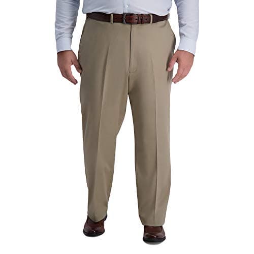 Haggar Men's Iron Free Khaki Classic Fit Flat Expandable Casual Pant Pants, Medium Khaki, 54 x 30