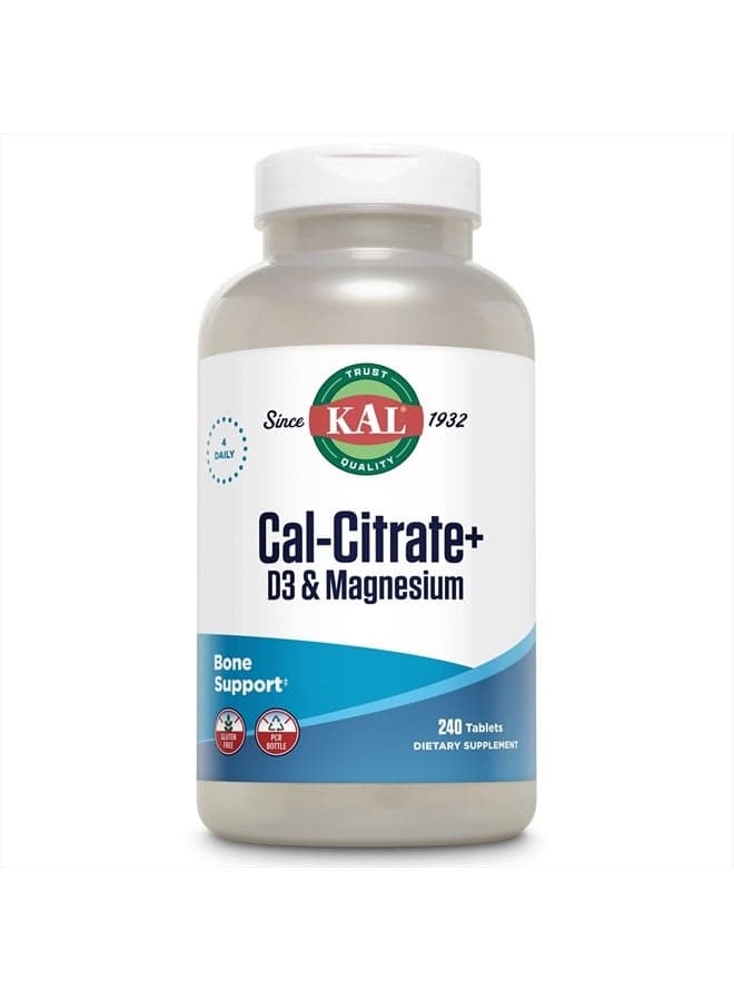 Cal-Citrate+, Calcium Citrate Plus Vitamin D-3 and 500 mg of Magnesium, Healthy Bones and Teeth Support, Gluten Free and Lab Verified for Quality, 60 Servings, 240 Tablets