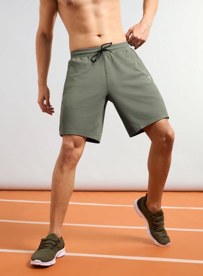 Technosport Men Solid Slim Fit Shorts with TS Flexi