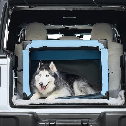 JOYTUTUS Collapsible Dog Crate, 32 Inch Portable Pet Crate for Car, Travel Dog Kennel Foldable Dog Crate for Large Dog 50lbs, Soft Cat Carrier Fit for Indoor & Outdoor/Trunk (Blue)