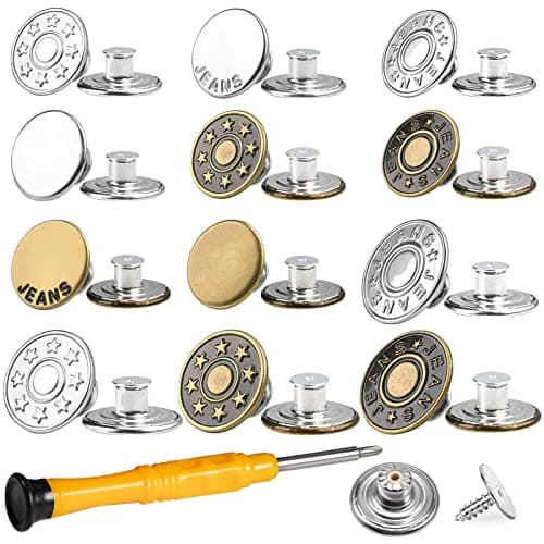 Jeans Button Replacement No Sew YUANHANG 24 Sets Metal Buttons for Pants Instant Adjustable Button Tighten Waist Size by 1 Inch or Extend an Extra Inch Contains A Removable Screwdriver