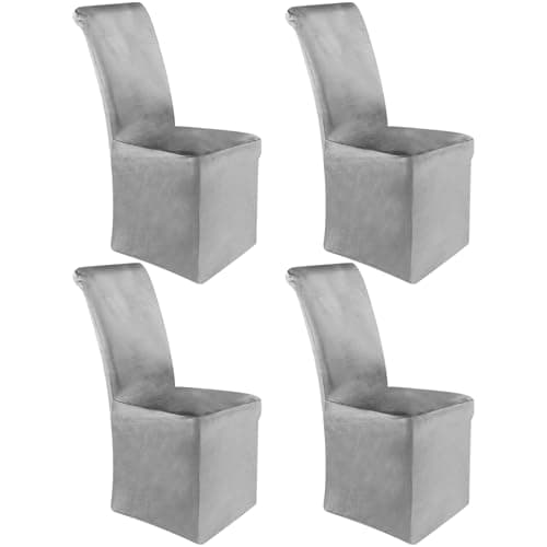 Moukeren Set of 4 Velvet Stretch Chair Covers Stretch Slipcovers Fur Chairs Cover Soft Removable Long Solid Slipcover for Wedding Dining Room(Gray)