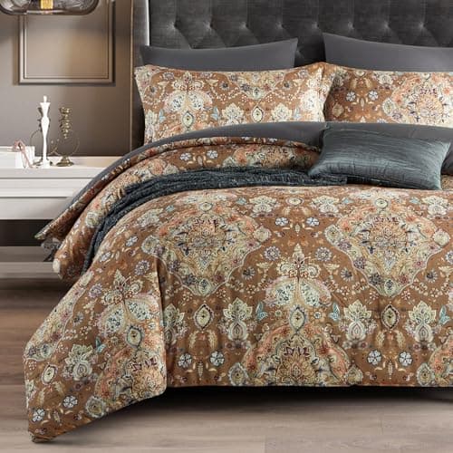 Cupocupa Duvet Cover King Size Set Boho Floral Pattern King Duvet Cover Set for King Size Bed Vintage Soft Bedding Leaf 100% Polyester Print Paisley Duvet Cover with Pillowcases