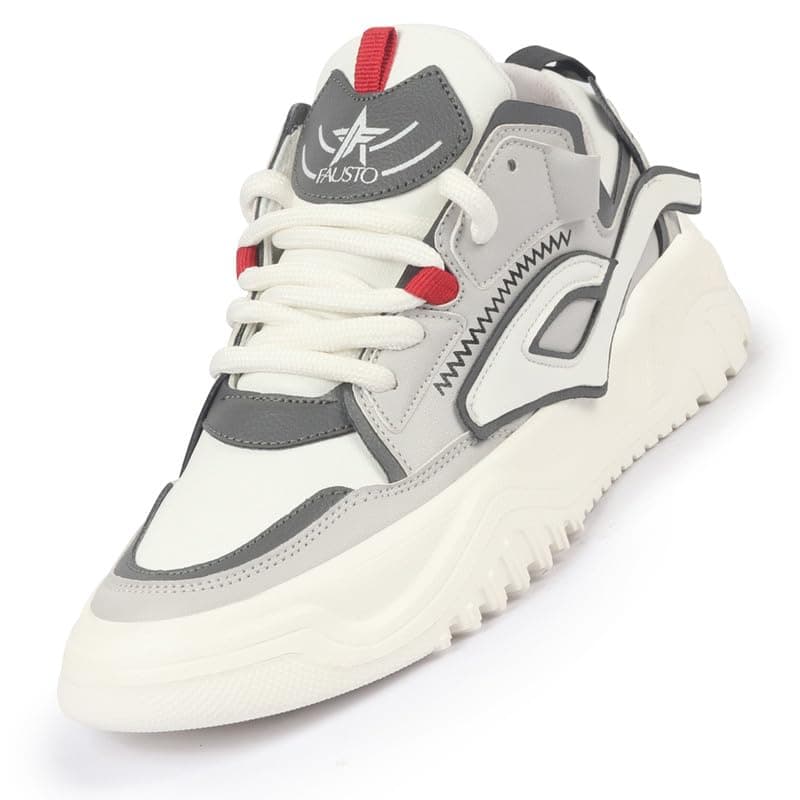 FAUSTO FST FJAMC-16001 GREY-42 Men's Grey Colorblocked Mid Top Chunky Lace Up Sneaker Shoes|Feather Lite Casual Shoes|Mid Ankle Sneaker Shoes (8 UK)