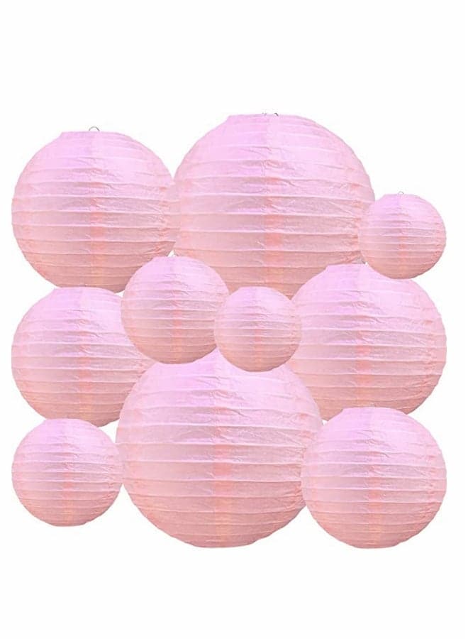 10Pcs Pink Paper Lanterns Decorative Round Foldable Lanterns for Birthday Wedding Bridal Shower Home Decor Party Sizes 4”6”8”10”
