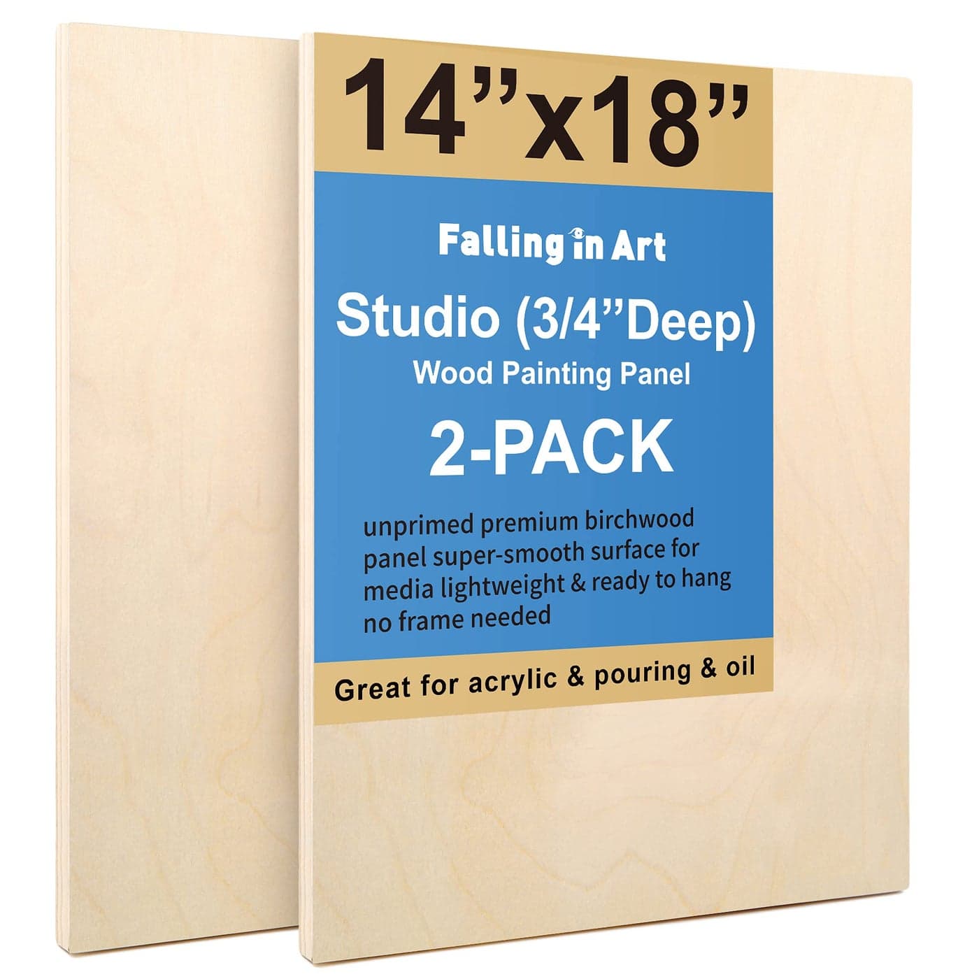 Unfinished Birch Wood Canvas Panels Kit Falling in Art 2 Pack of 14x18 Studio 34 Deep Cradle Boards for Pouring Art Crafts Painting and More