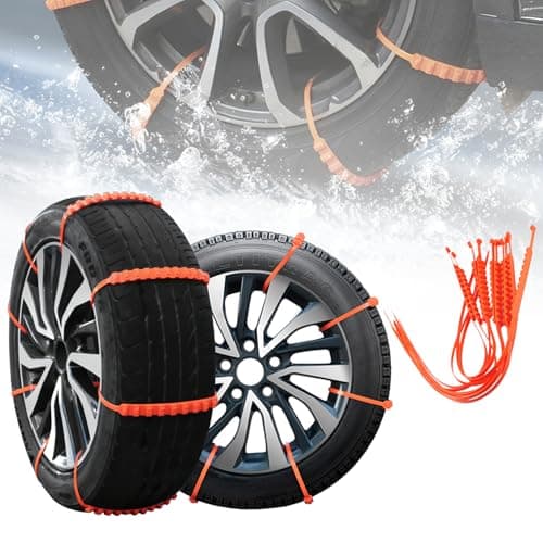Reusable Snow Tire Chains, 10-Pack Orange Emergency Tire Zip Ties for Snow & Ice - Anti-Skid Traction for Cars, SUVs, Trucks