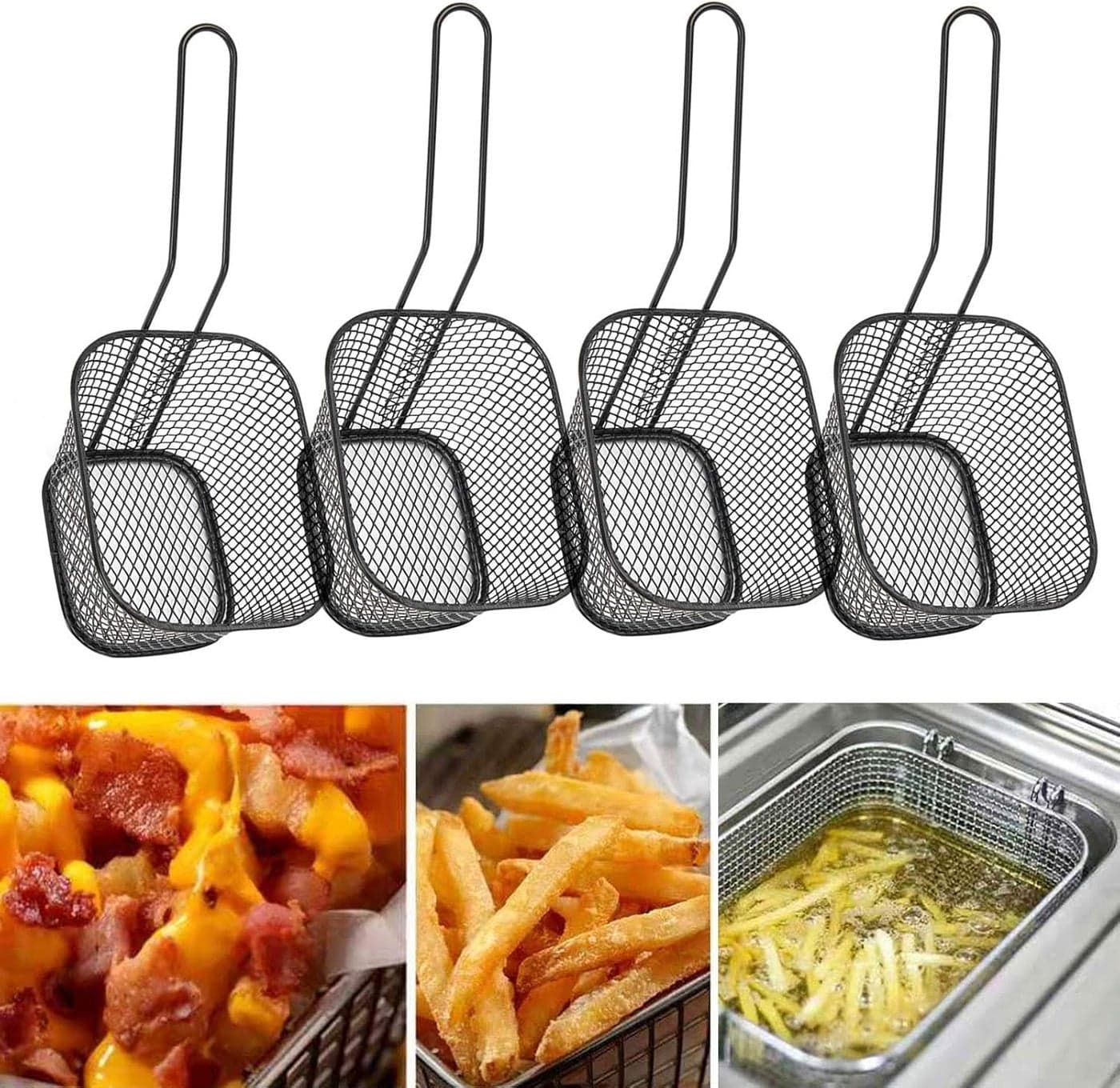 Dayalu Mini Square Fry Baskets 14 10 7cm Table Serving Frying Fries Chips Baskets French Fries Desk Food Presentation Mesh Basket Kitchen Cooking Tool Black 8 Pack