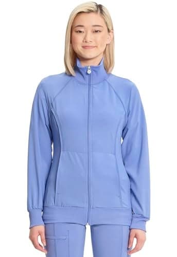 Cherokee Infinity Zip Front Scrub Jackets for Women, 4-Way Stretch Fabric 2391A, XXS, Ciel