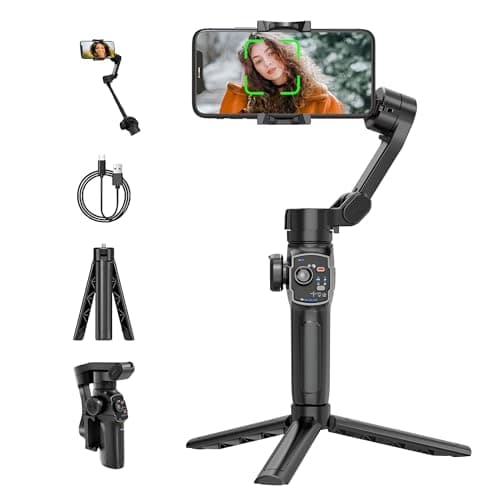 Digitek (DSG-009F) 3 Axis Foldable Smartphone Gimbal with Built-in 3 Telescopic Extendable & Adjustable Rod, Compatible with All Smartphones, Low Angle Shoot & Position, Wheel Zoom in & Out (Black)
