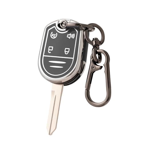 CHATYYD Key fob Cover for Ford with Keychain, Soft Car Key Case for Ford F-150 F-250 F-350 Super Duty Explorer Expedition Lincoln MKX 2011-2014 Accessories(Silver Edged Black)