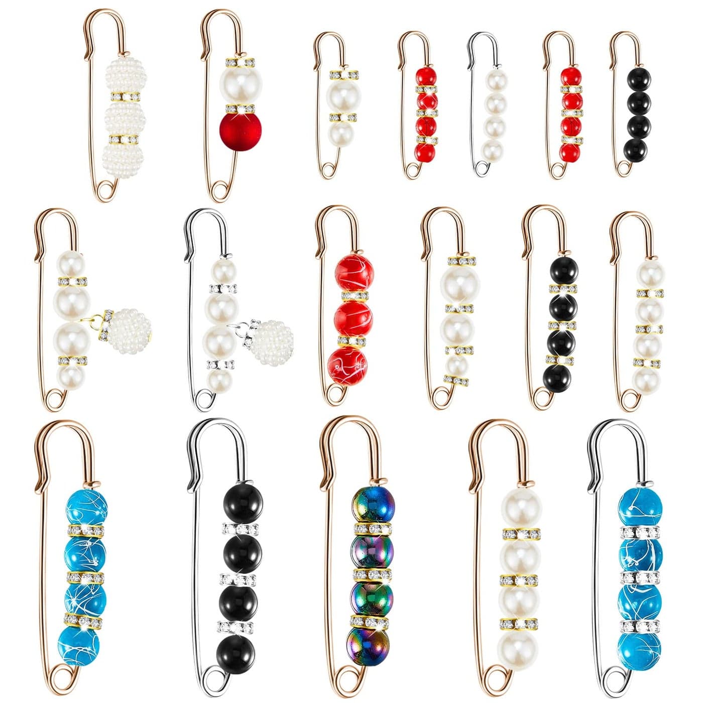 Hicarer 18 Piece Pearl Brooch Pins Women Decorative Safety Pins Clothing Shawl Clips Artificial Pearls Brooch Elegant Cardigan Collar Clips for Women Dress Skirt Sweater(Vintage Style)