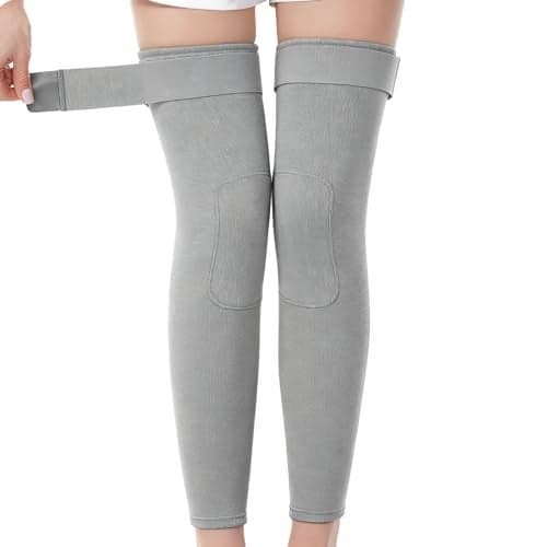 Winter Thermal Long Leg Warmers with Bandage, Men Women Olders Lightweigh Stretchy Rheumatic Arthritis Wool Knee Braces Wraps Windproof Ski Cycling Running Compression Leg Sleeves Support Protecor