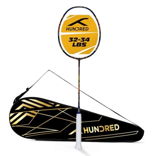 Hundred Carbon Fiber T-Fusion 300 Unstrung Badminton Racket with Full Cover | 79 Grams | Maximum Tension ?32 to 34 lbs (Black/Navy)