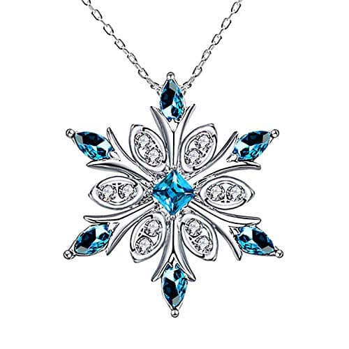 Elensan Women's 925 Sterling Silver Blue Crystals Snowflake Pendant Fashion Necklace Collarbone Chain