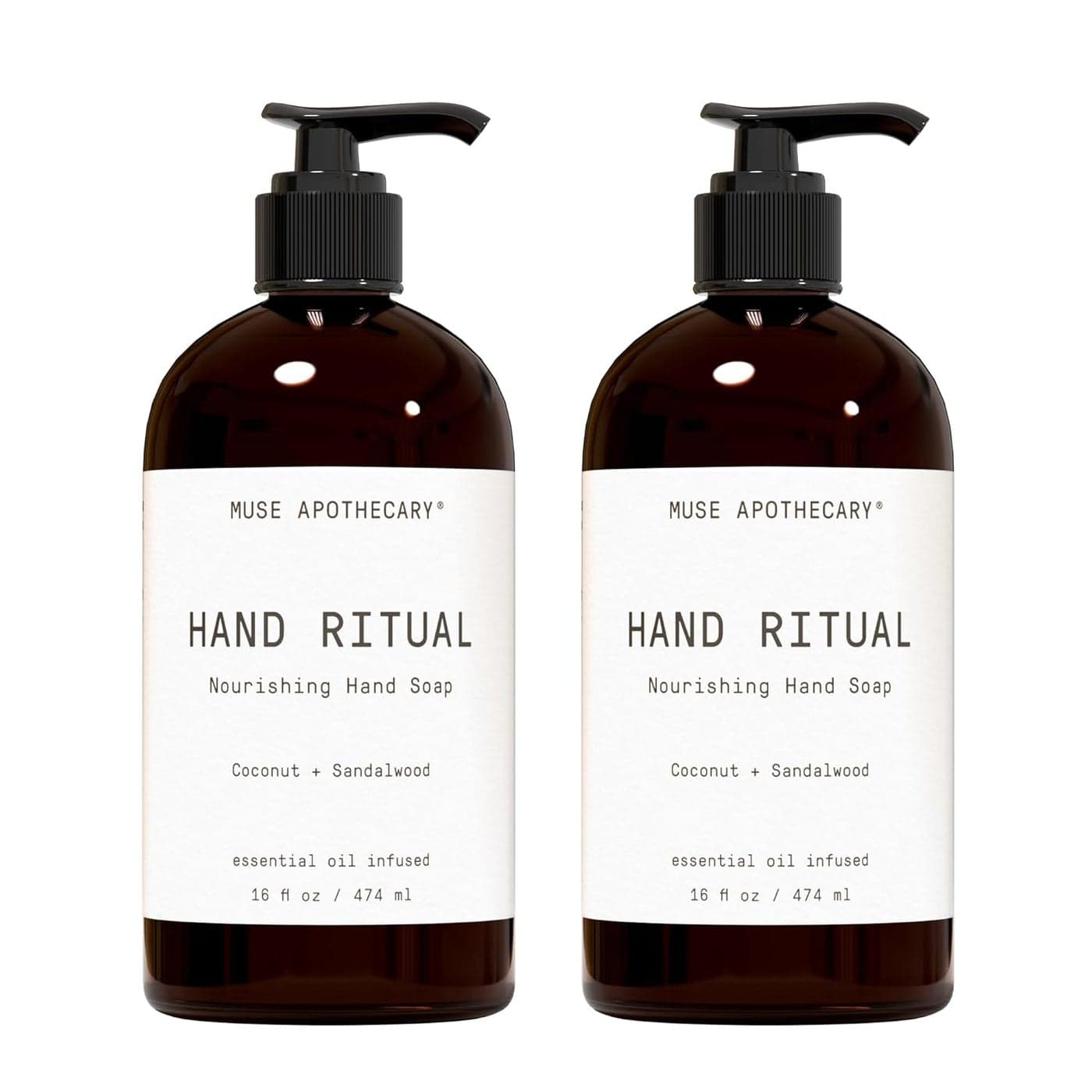 Muse Apothecary Hand Ritual Aromatic and Nourishing Hand Soap Infused with Natural Aromatherapy Essential Oils USDA Certified Biobased 16 oz Coconut Sandalwood 2 Pack