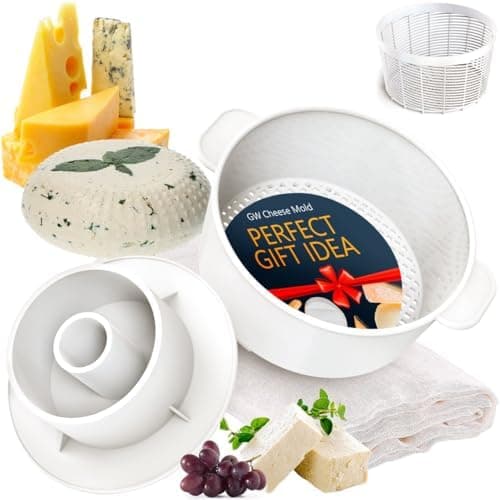 Grand Way Cheese Mold with a Follower and Cheesecloth – Cheese Making Kit – Cheesemaking Supplies – Cheese Set for Press – Reusable Cheesecloth – 100% Cotton Cloth for Straining – Paneer Maker