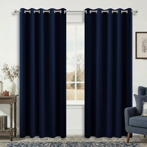 KOUFALL Sliding Glass Door Curtains for Patio, Navy Blue 2 Panel Sets Extra Wide 72 x 84 Inch Long Blackout Thermal Insulated Curtains for Winter Living Room