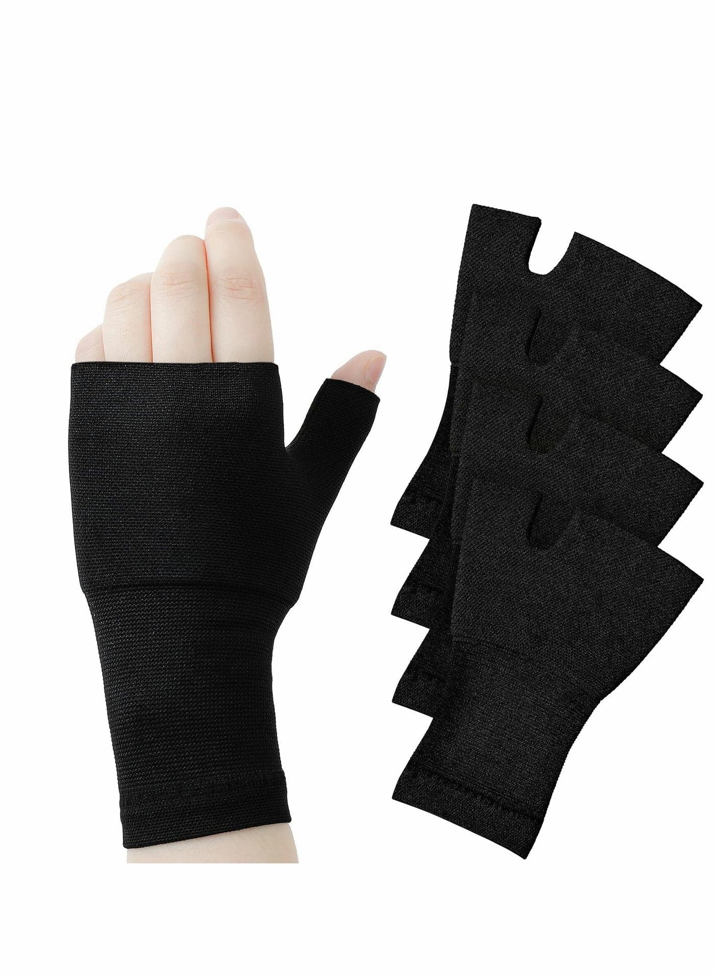 4 PCS Wrist Thumb Support Sleeve Fingerless Wrist Gloves Compression Arthritis Gloves Sports Wrist Support Brace for Fatigue Sports Typing (Black, Unisex, Medium)