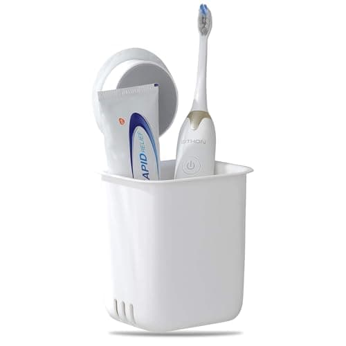 Xmart India Wall-Mounted Tooth Brush Holder Bathroom - Self-Adhesive Bathroom Organizer for Toothbrushes, Toothpaste, Shavers & Makeup Brushes Bathroom Organiser Without Drill (1 Pc)