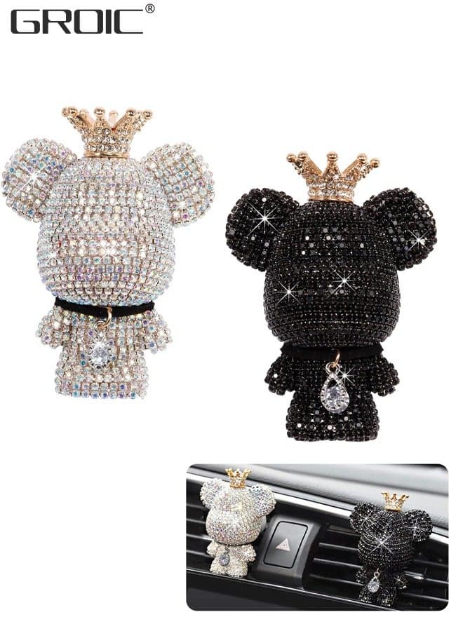 2Pcs Bling Bear Car Air Fresheners,Diamond Bear Air Vent Clips Car Accessories,Shiny Crystal Bear Car Air Freshener Vent Clip,Rhinestone Car Interior Decoration
