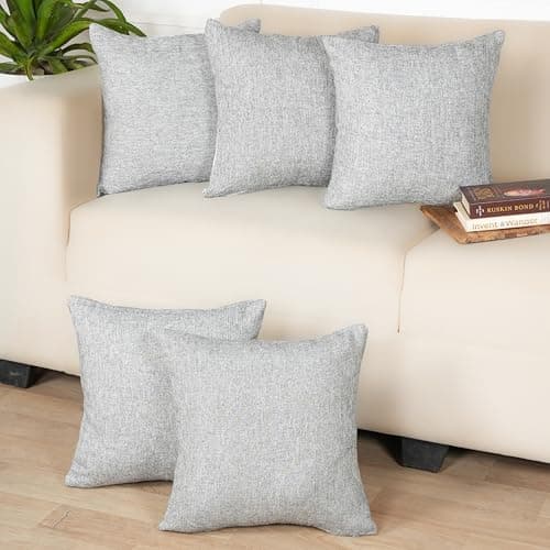 STITCHNEST 16x16 Inches Grey Solid Jute Cushion Cover Set of 5 | Durable Textured Pillow Covers for Sofa, Bed & Living Room | Natural Fiber | Modern Minimal Style | Perfect for Home Decor