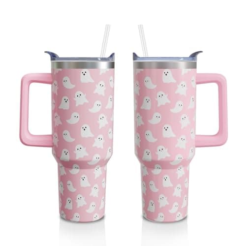 Aokoyi Halloween Ghosts 40 Oz Tumbler with Handle and Straw, Cute Spooky Stainless Steel Insulated Cup Water Bottle, Holiday Gifts for Women Girls (1PC)
