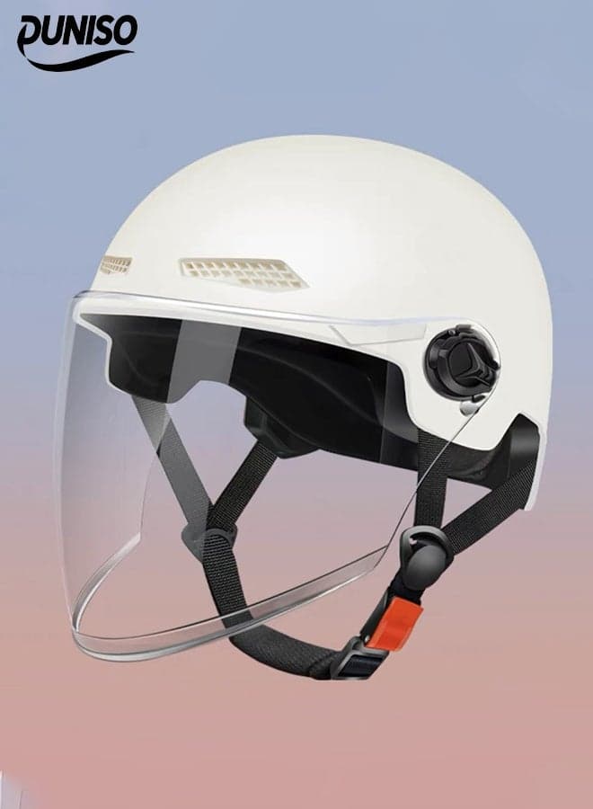 3C Certified Electric Vehicle Helmet,Motorbike Helmet with Long Goggles,Safe and Comfortable,Breathable, Sturdy and Durable,Unisex,White