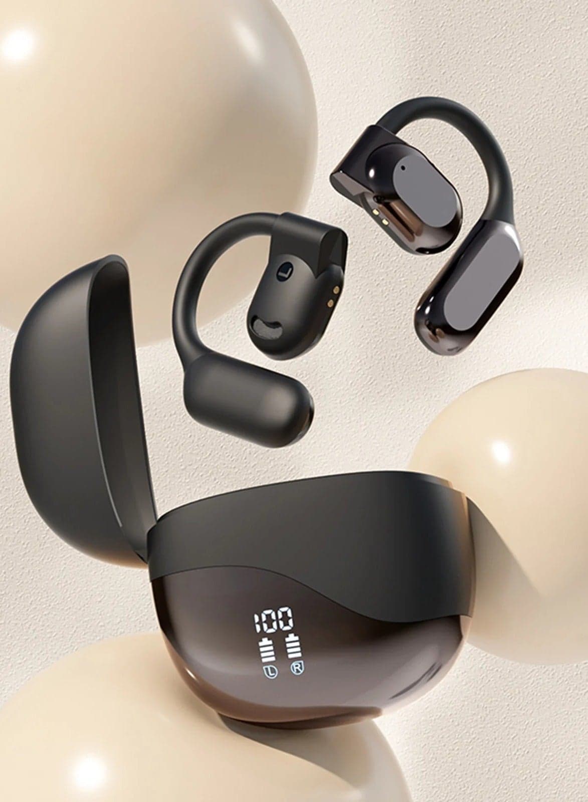 Bluetooth Wireless Bone Conduction Headphones,Wireless Bluetooth Earphones 5.4 Non In Ear Open External Digital Display Bones Conduction Advanced Long Battery Life