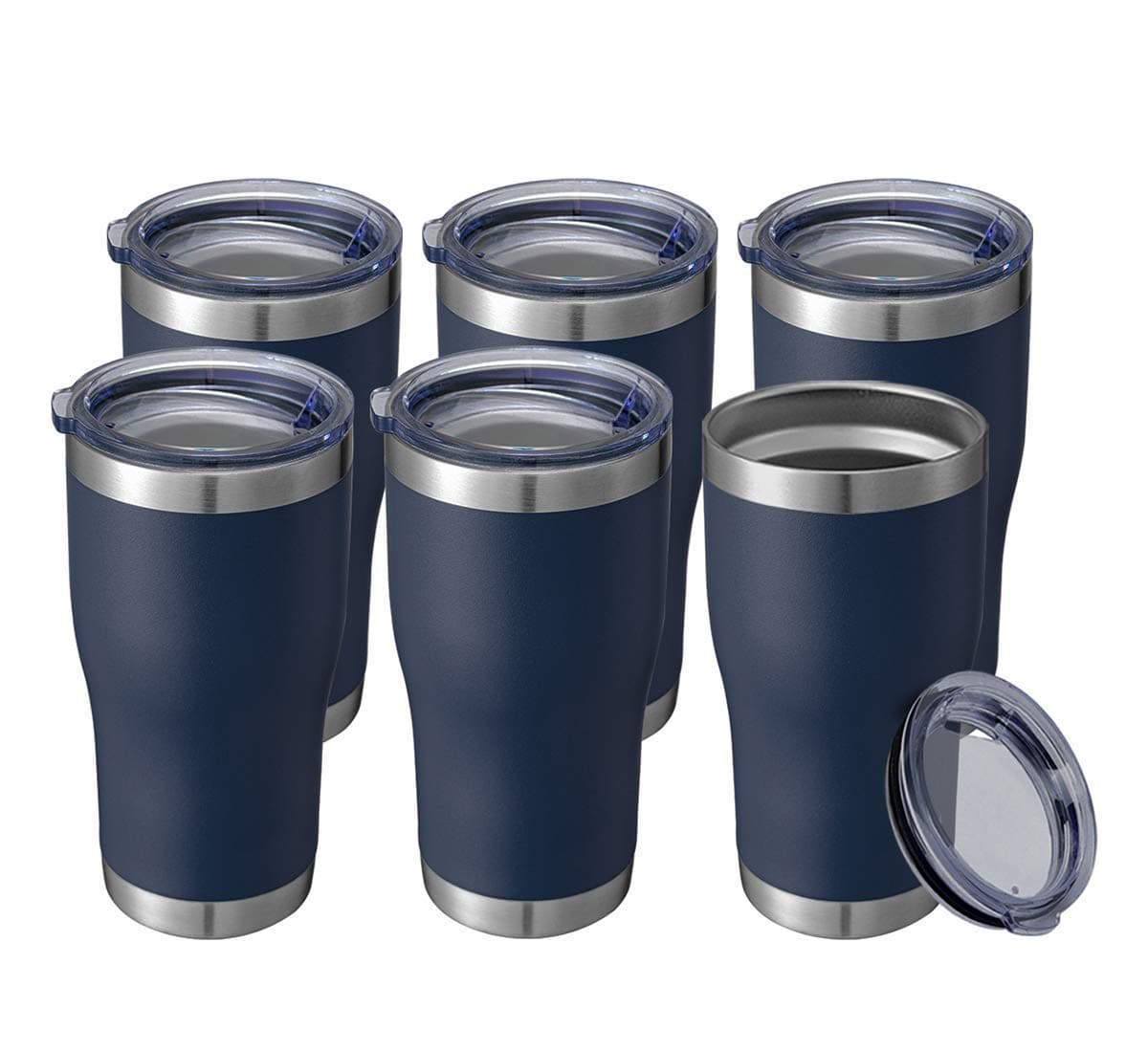 HASLE OUTFITTERS 20 oz Tumbler Bulk Stainless Steel Tumblers with Lid Vacuum Insulated Tumbler Double Wall Powder Coated Cup coffee mugs Navy Blue 6 Pack