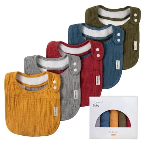 Muslin Bibs for Baby Boys Girls,Organic Muslin Baby Bib for Drooling and Teething,Soft Bandana Drool Bibs 5 Pack