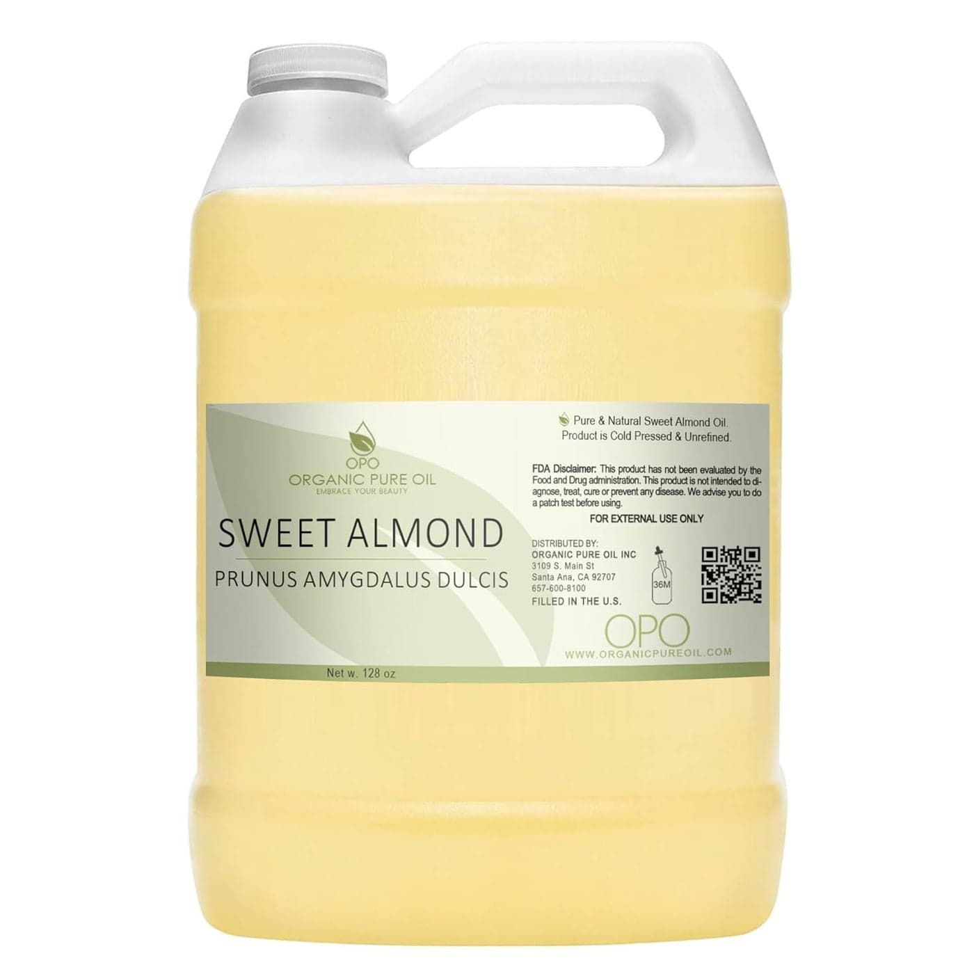 Sweet Almond Oil Bulk 128 oz 1 Gallon Pure Unrefined Cold Pressed Non GMO All Natural Carrier Oil for Skin Hair Face Body DIY Soaps Creams Wholesale Cosmetics Organic Pure Oil