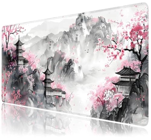 Japanese Cherry Blossom Large Mouse Pad,Gaming Keyboard Desk Pad,Extended Mouse Mat Non-Slip Rubber Base with Stitched Edges for Office Game Home XXL 35.4"x15.7"