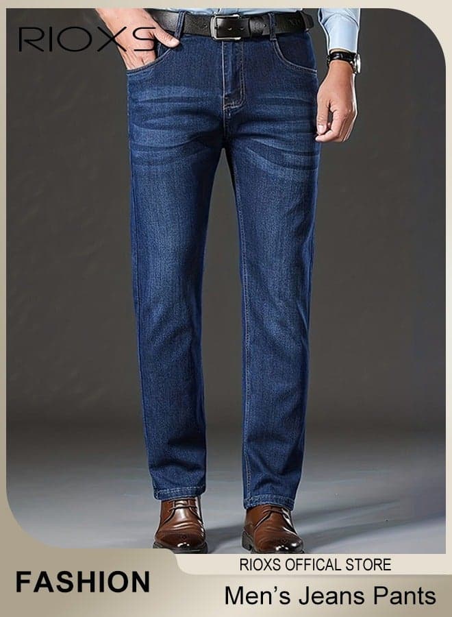 Men's Jeans, Slim Fit Tapered Leg Denim Pants, Casual Straight Leg Skinny Stretch Jean for Men, Classic Men Pants with Utility Pocket, Light Wash Vintage Skinny Denim Trousers for Work Or Daily Wear