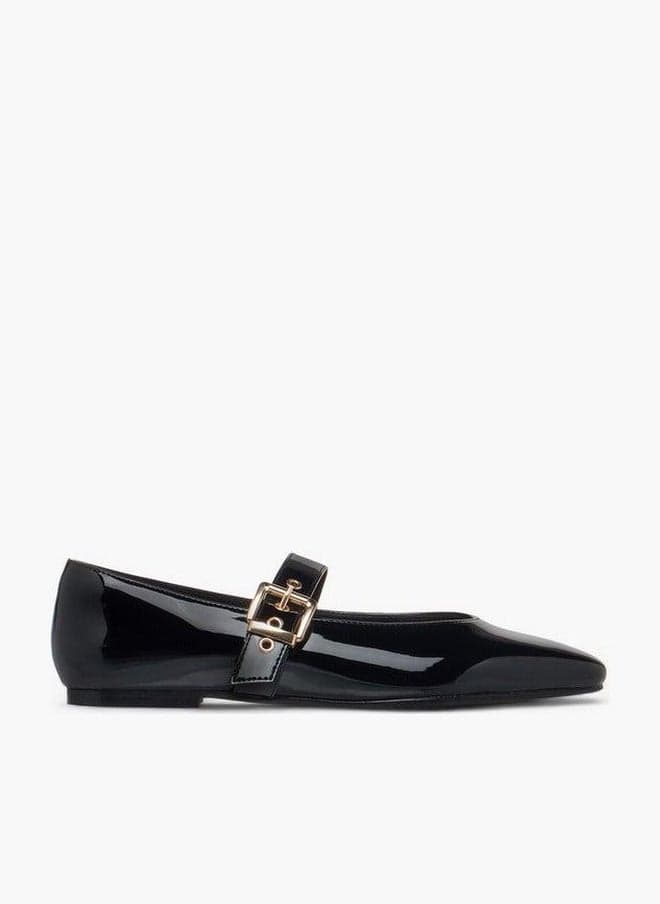 Women's Solid Ballerina Shoes with Buckle Closure