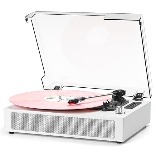 Vinyl Records Player Bluetooth with Bulit-in Speaker Vintage Record Player with USB Recording EQ Mode Support Belt-Driven 3-Speed Turntable AUX-in RCA Out, White