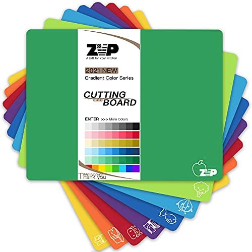 ZVP Plastic Cutting Boards for Kitchen Flexible Cutting Mats Colorful Chopping Boards with Food Icon NonSlip Non Porous BPA Free Dishwasher Safe Rainbow