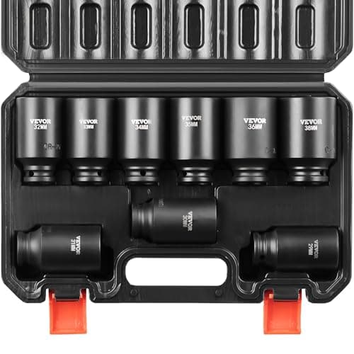VEVOR 1/2" Drive Impact Socket Set, 9 Piece Deep Socket Set Metric 29-38mm, 6 Point Cr-Mo Spindle Axle Nut Impact Socket Set for Auto Repair,Easy-to- Read Size Markings, Includes Storage Case