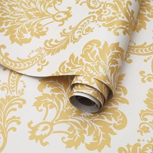 ROSASTELLA Self Adhesive Decorative Peel Stick Waterproof Damask Wallpaper Wall Decor Removable Wall Paper for Living Room Hall Decoration PVC Vinyl DIY Contact Paper 45x304cm