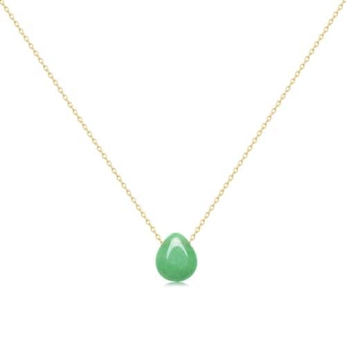 Joxevyia Green Jade Teardrop Necklace - Women's Minimalist Gift for Her - Stainless Steel Chain with 18k Gold Fill - Waterproof - Perfect for Weddings, Birthdays, Anniversaries