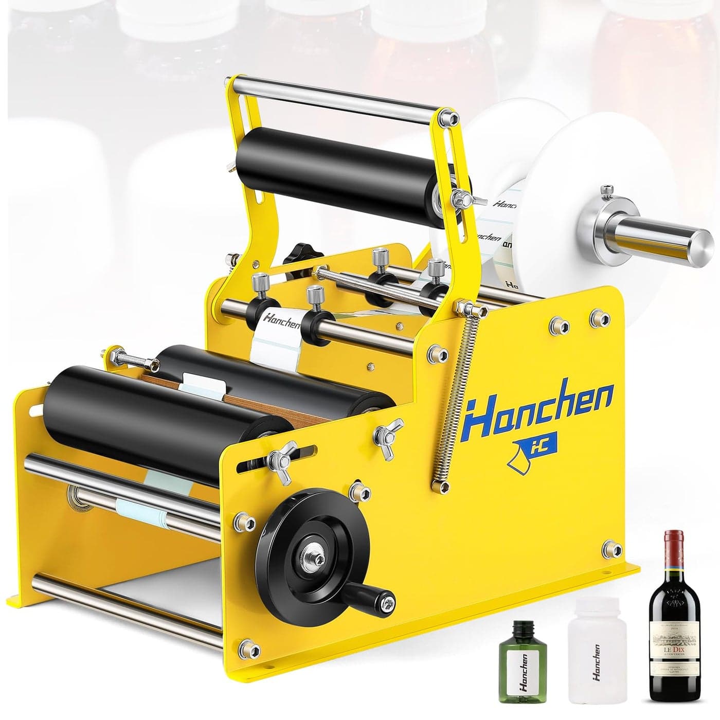 Hanchen Manual Round Bottle Labeling Machine with Comfort Press Handle for Precision Speed Adjustable Bottle Labeler Label Applicator Machine for Vial Light Small Bottles Effortless Labeling