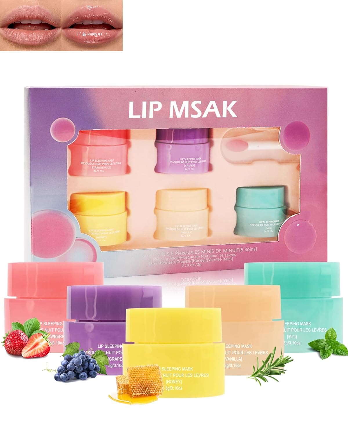 Lip Sleeping Mask Set5 Pcs Moisturize Nourish Lip BalmRepair for Dry Cracked LipsDeep Hydrating Lip Moisturizer Overnight Lip BalmsWomens Day Treatment Lip Care Gift for Women Men