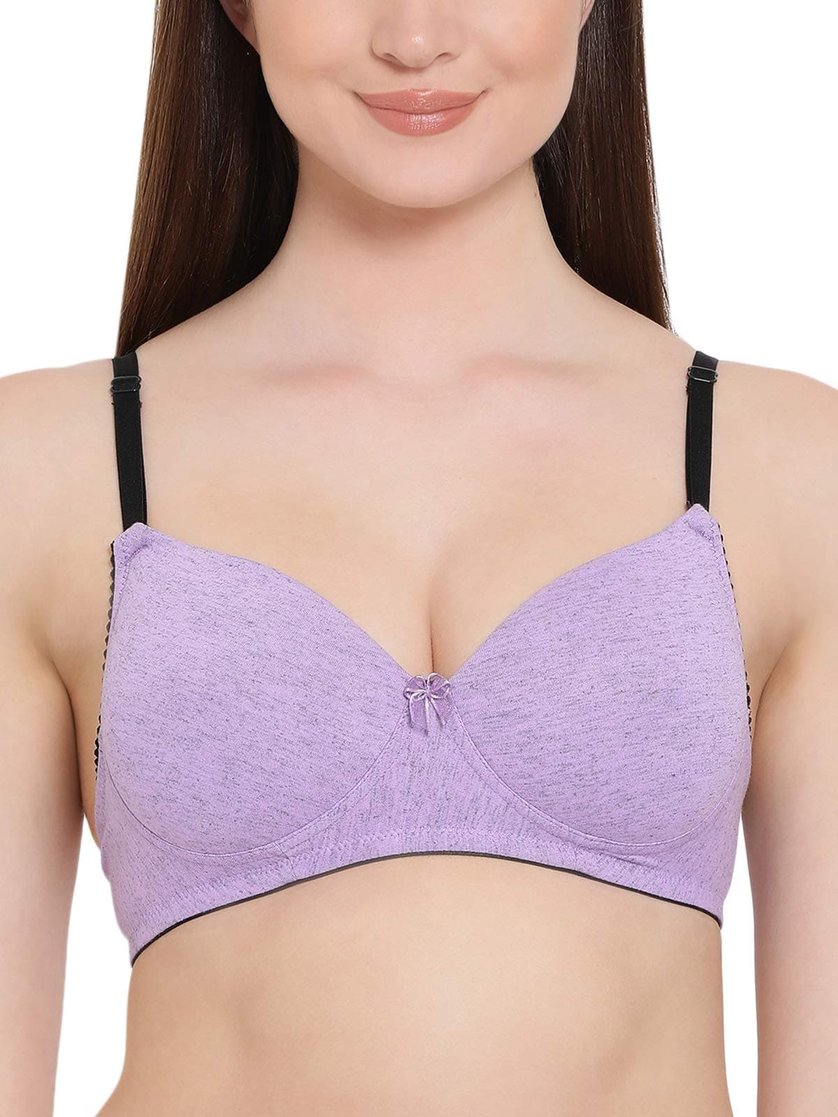 Clovia Women's Cotton Rich Padded Non-Wired Push-Up Multiway T-Shirt Bra (BR1394P12_Purple_34C)