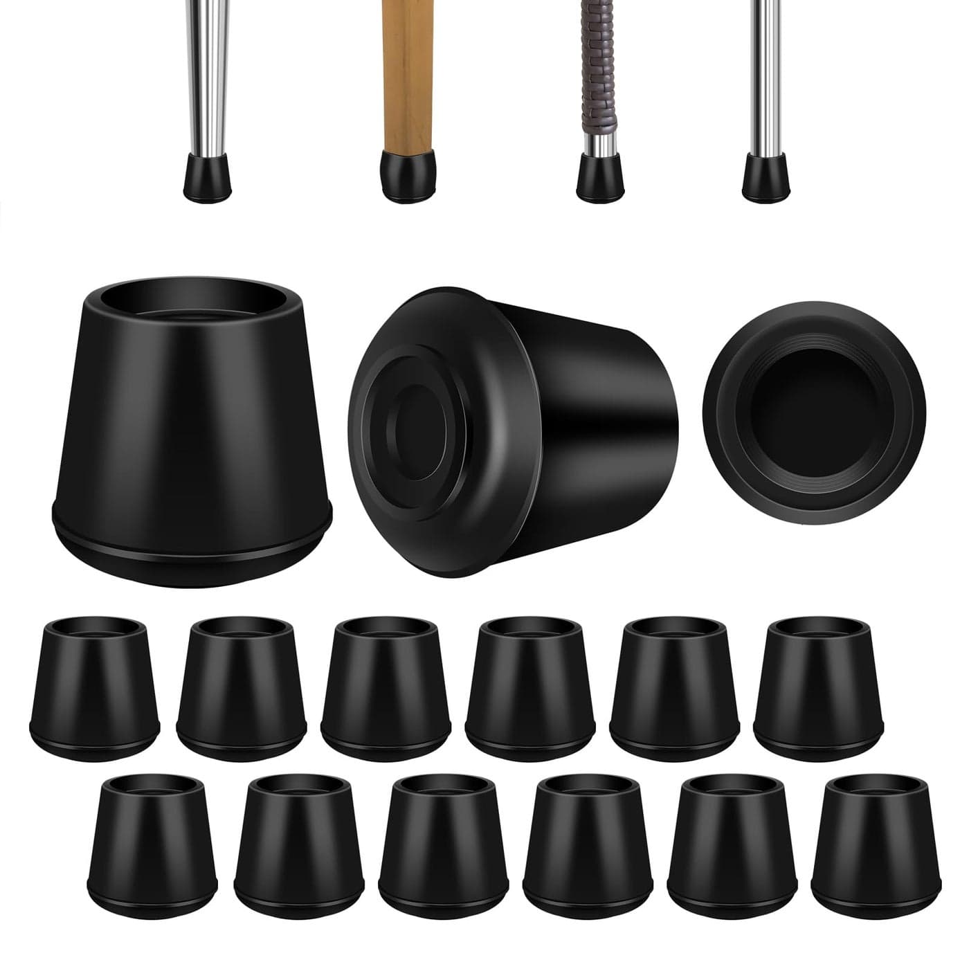 VOCOMO 1 Round Rubber Chair Leg Tips Caps Chair Leg Floor Protectors Furniture Legs Caps Non Slip Reduce Noise for Hardwood Floors Black 12 Pack