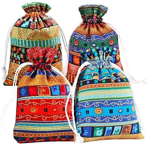20 Pack Drawstring Gift Bag, Cotton Linen Jute Cloth Sack Muslin Bags for Wedding Party, Arts & Crafts Projects, Presents, Snacks & Jewelry,Christmas (4x5.5 inch)