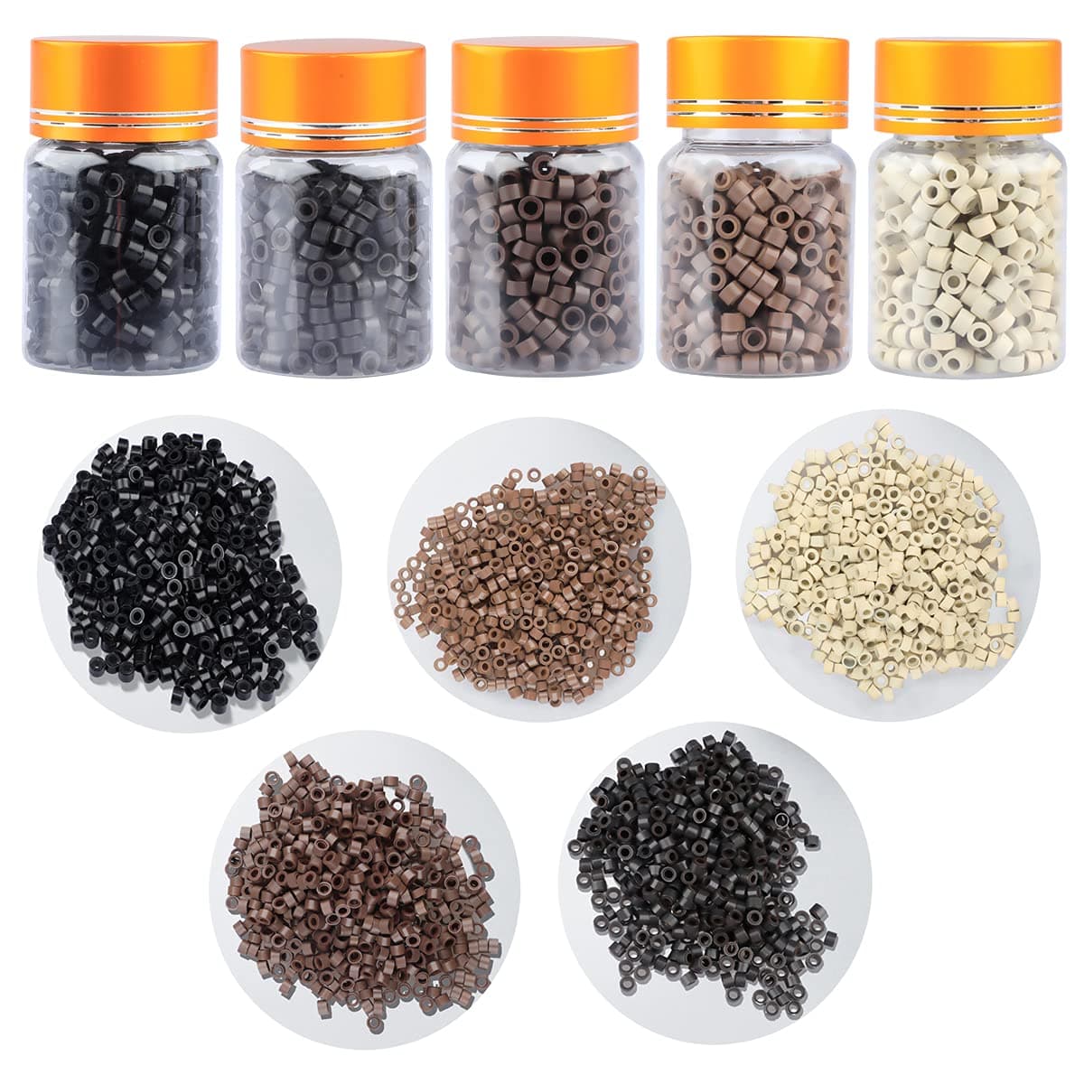 2500pcs Hair Extensions Beads Micro Links Beads 5mm Silicone Lined Beads for I Tip Human Hair Extensions BlackLight BrownDark BrownBlondeDark Blonde