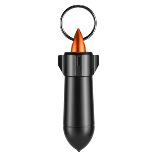 Aufew Keychain Pill Holder, Mini Metal Pill Case for Pocket or Purse, Waterproof EDC Container for Travel, Outdoor, Daily Use (Rocket Design, Gray)