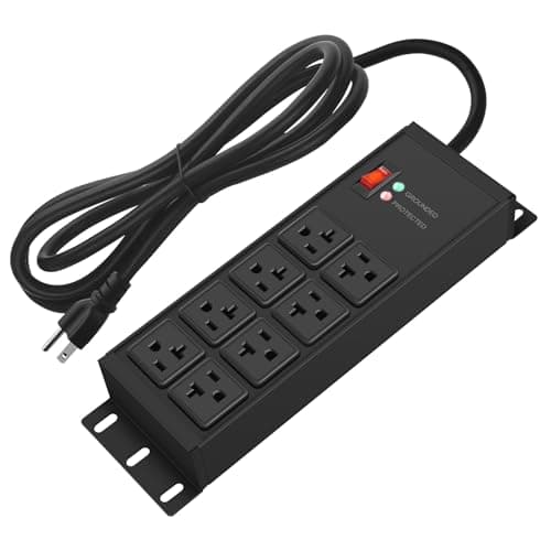 CCCEI Heavy Duty Power Strip Surge Protector 20 AMP Switch, 12 Gauge Extension Cord with Multiple Outlets, Industrial, Shop, Garage High Amp Wall Mount Electric Extender. 25FT, Black.
